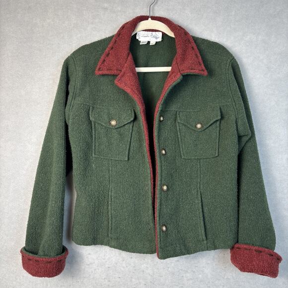 Tasha Polizzi Jacket Lg Boho Rustic Western Green Red With Stitching 90’s Button - Picture 1 of 8